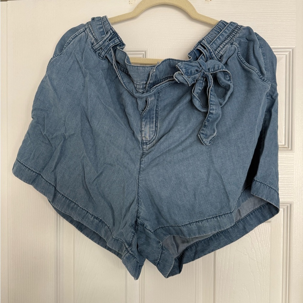 Loft XXL Blue Denim Shorts with Bow Detail